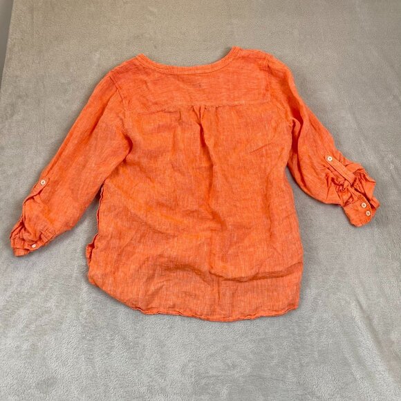 Talbots Woman's Top LP Petite Orange 100% Linen Long Sleeve Button Detail - Picture 9 of 9